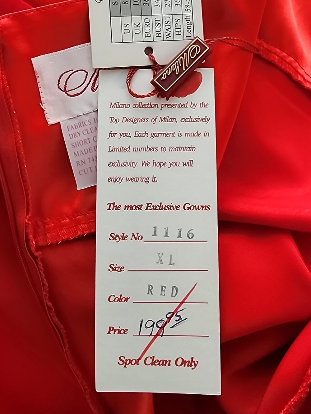 Milano Dress Spaghetti-Strap Rose Detail Full Length Formal Evening Red Size XL - Picture 17 of 17